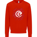 Torn Tunisia Flag Tunisian Day Football Mens Sweatshirt Jumper Bright Red