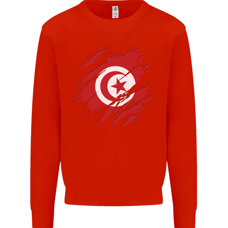 Torn Tunisia Flag Tunisian Day Football Mens Sweatshirt Jumper Bright Red