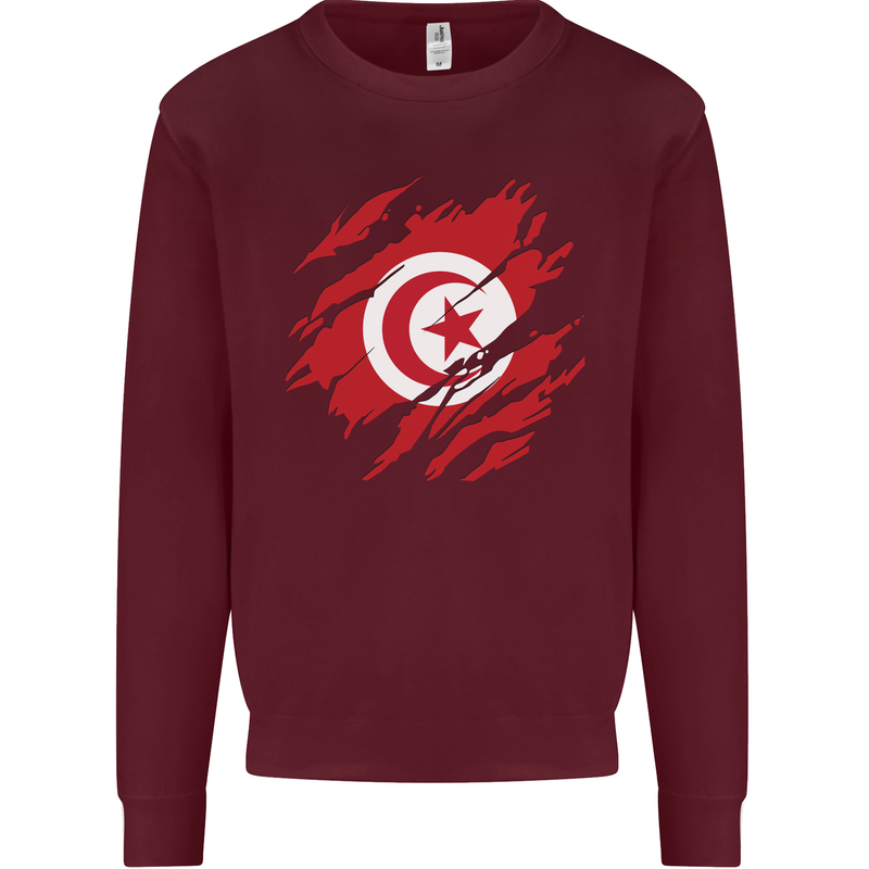 Torn Tunisia Flag Tunisian Day Football Mens Sweatshirt Jumper Maroon
