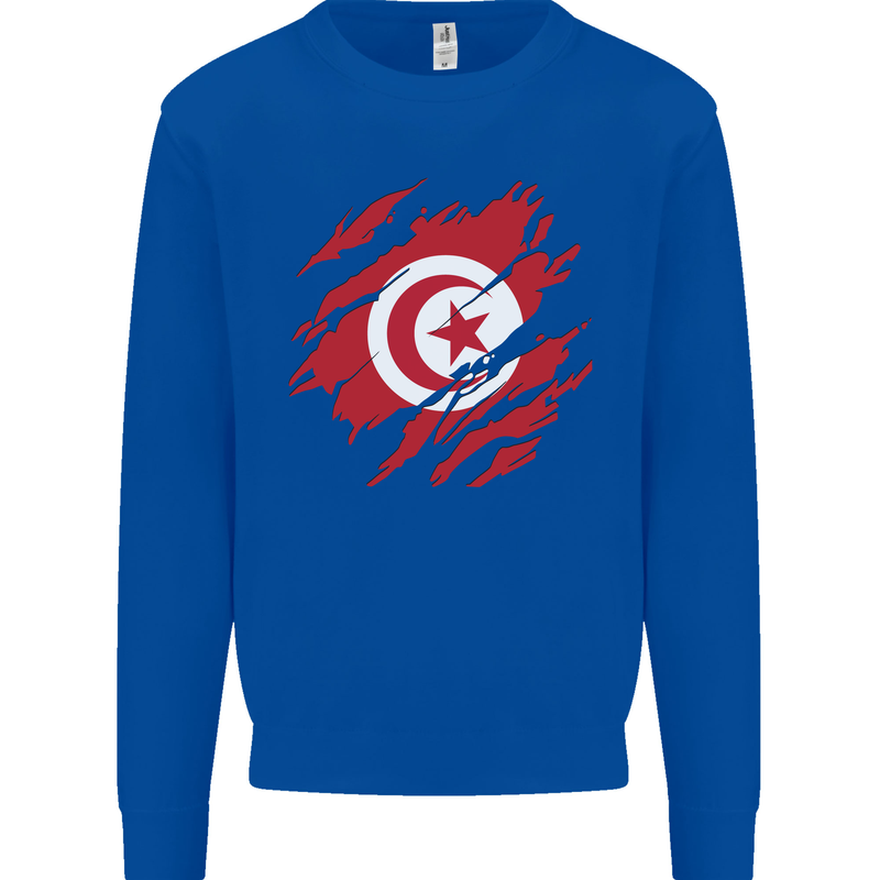 Torn Tunisia Flag Tunisian Day Football Mens Sweatshirt Jumper Royal Blue
