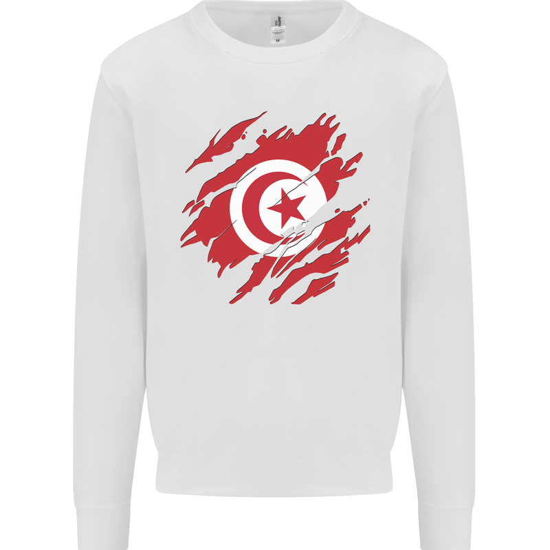 Torn Tunisia Flag Tunisian Day Football Mens Sweatshirt Jumper White