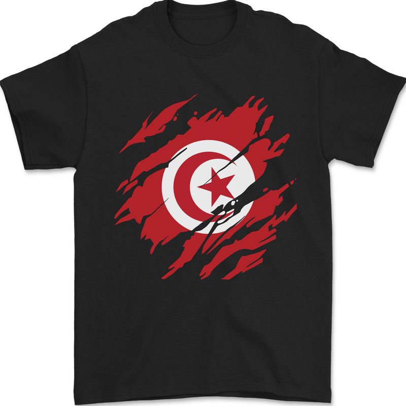 Torn Tunisia Flag Tunisian Day Football Mens T-Shirt 100% Cotton Black