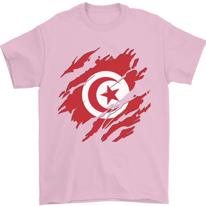 Torn Tunisia Flag Tunisian Day Football Mens T-Shirt 100% Cotton Light Pink