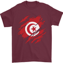 Torn Tunisia Flag Tunisian Day Football Mens T-Shirt 100% Cotton Maroon