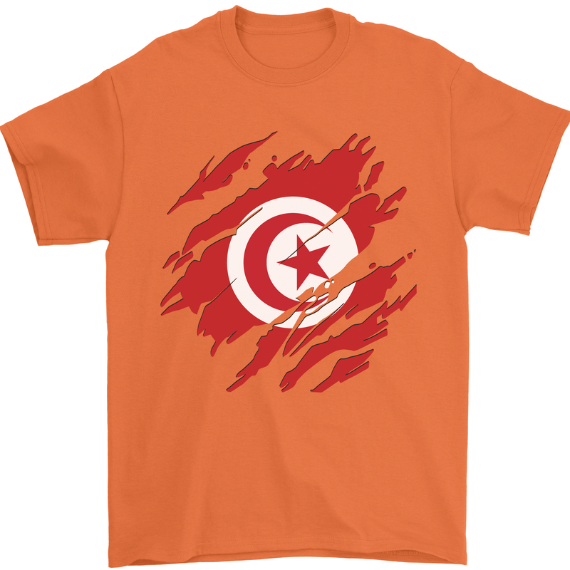 Torn Tunisia Flag Tunisian Day Football Mens T-Shirt 100% Cotton Orange