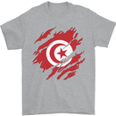 Torn Tunisia Flag Tunisian Day Football Mens T-Shirt 100% Cotton Sports Grey