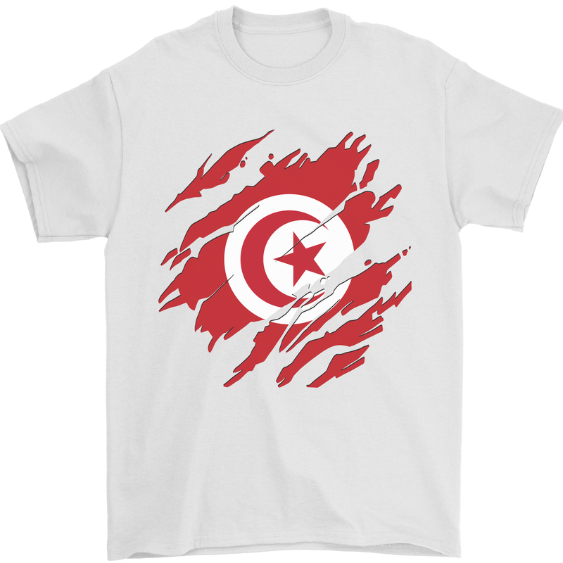Torn Tunisia Flag Tunisian Day Football Mens T-Shirt 100% Cotton White