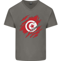 Torn Tunisia Flag Tunisian Day Football Mens V-Neck Cotton T-Shirt Charcoal