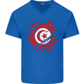 Torn Tunisia Flag Tunisian Day Football Mens V-Neck Cotton T-Shirt Royal Blue