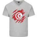 Torn Tunisia Flag Tunisian Day Football Mens V-Neck Cotton T-Shirt Sports Grey