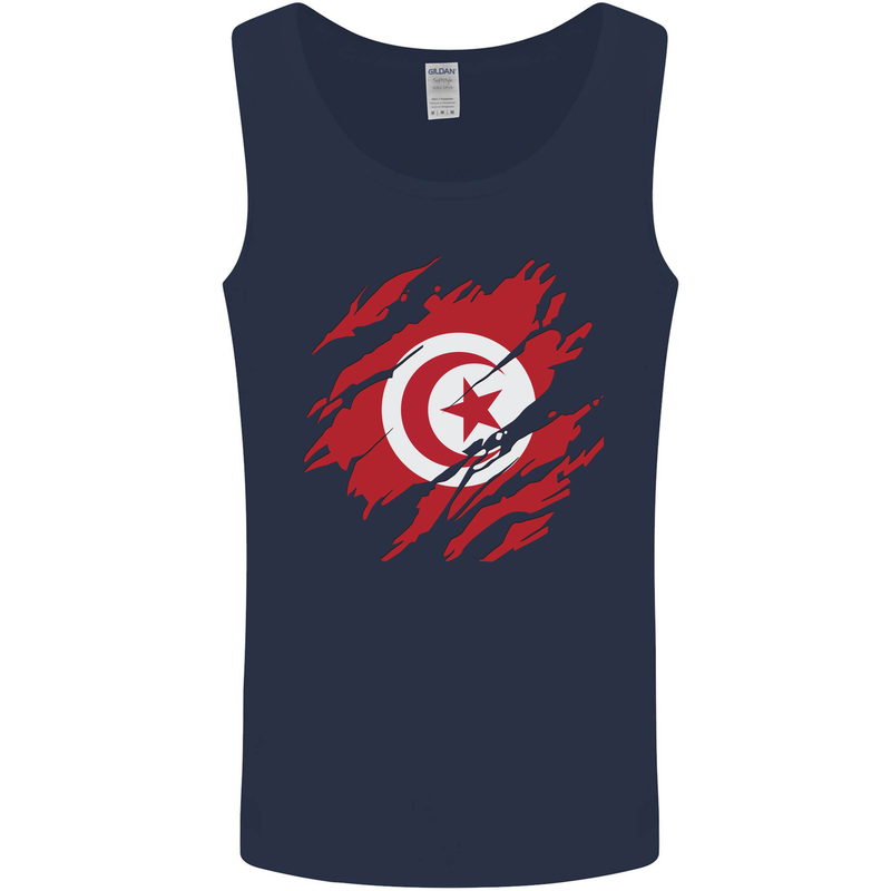 Torn Tunisia Flag Tunisian Day Football Mens Vest Tank Top Navy Blue