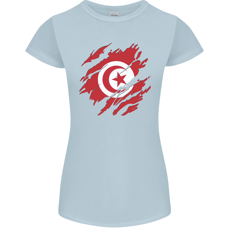 Torn Tunisia Flag Tunisian Day Football Womens Petite Cut T-Shirt Light Blue