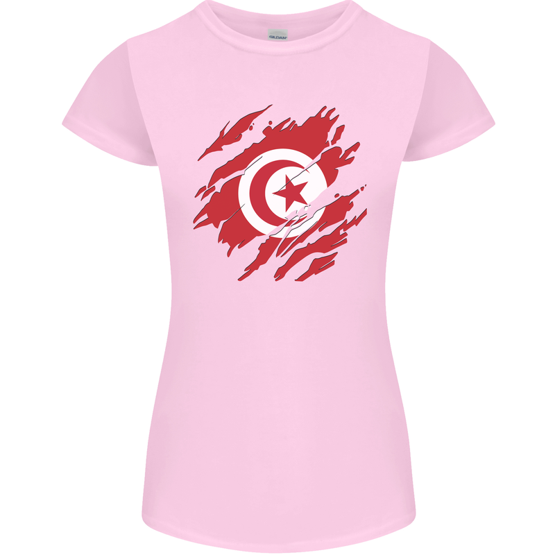 Torn Tunisia Flag Tunisian Day Football Womens Petite Cut T-Shirt Light Pink
