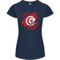 Torn Tunisia Flag Tunisian Day Football Womens Petite Cut T-Shirt Navy Blue