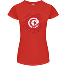 Torn Tunisia Flag Tunisian Day Football Womens Petite Cut T-Shirt Red