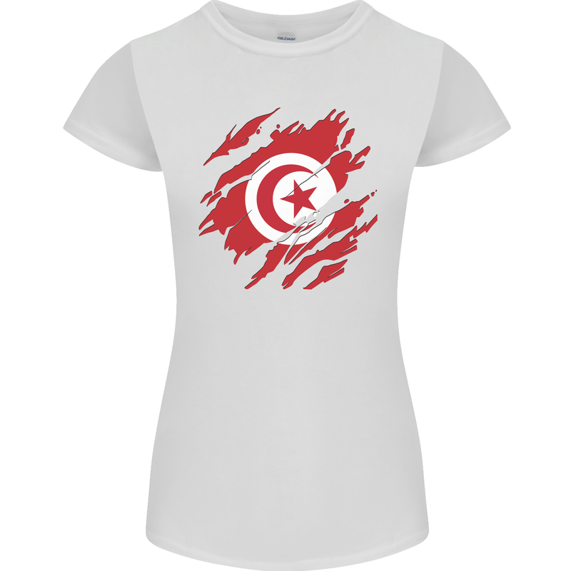 Torn Tunisia Flag Tunisian Day Football Womens Petite Cut T-Shirt White