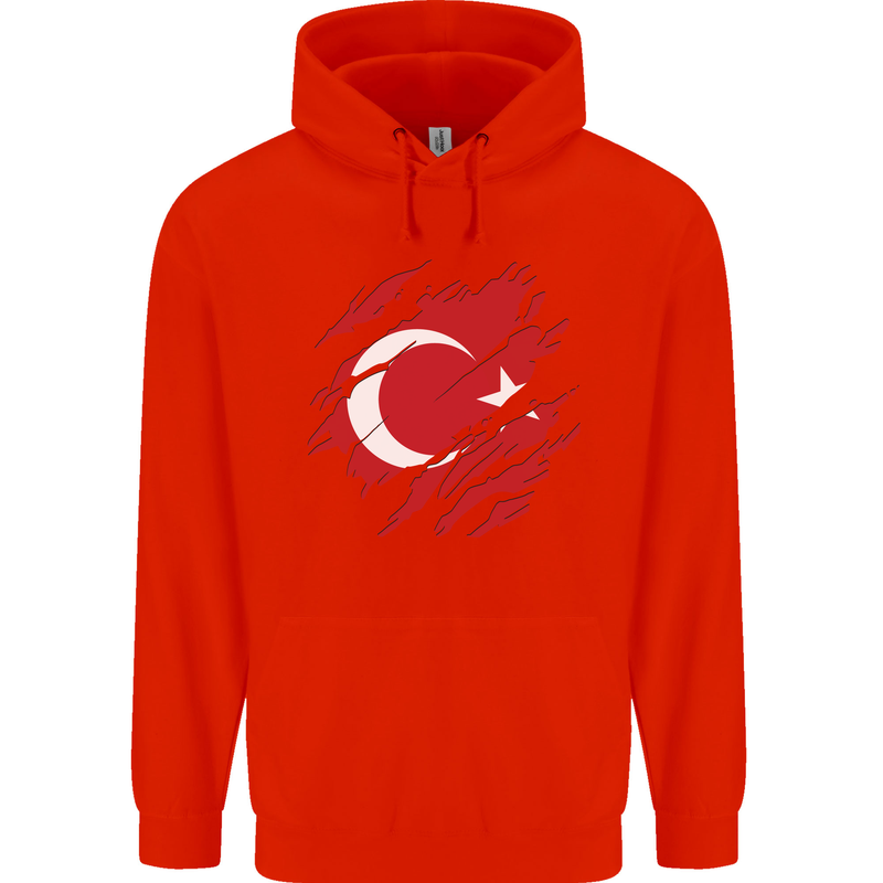 Torn Turkey Flag Turkish Day Football Childrens Kids Hoodie Bright Red