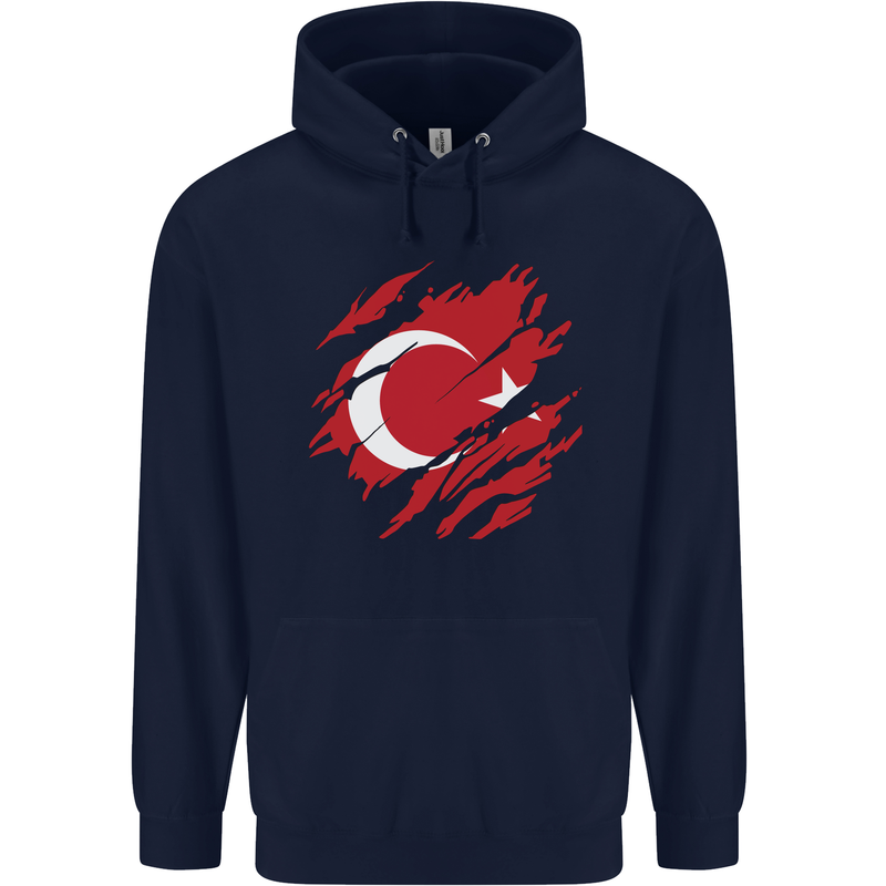 Torn Turkey Flag Turkish Day Football Childrens Kids Hoodie Navy Blue