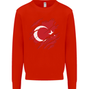 Torn Turkey Flag Turkish Day Football Kids Sweatshirt Jumper Bright Red