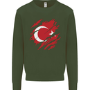 Torn Turkey Flag Turkish Day Football Kids Sweatshirt Jumper Forest Green
