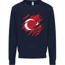 Torn Turkey Flag Turkish Day Football Kids Sweatshirt Jumper Navy Blue