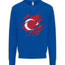 Torn Turkey Flag Turkish Day Football Kids Sweatshirt Jumper Royal Blue