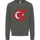 Torn Turkey Flag Turkish Day Football Kids Sweatshirt Jumper Storm Grey