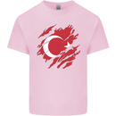 Torn Turkey Flag Turkish Day Football Kids T-Shirt Childrens Light Pink