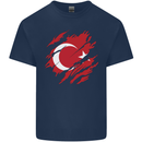 Torn Turkey Flag Turkish Day Football Kids T-Shirt Childrens Navy Blue