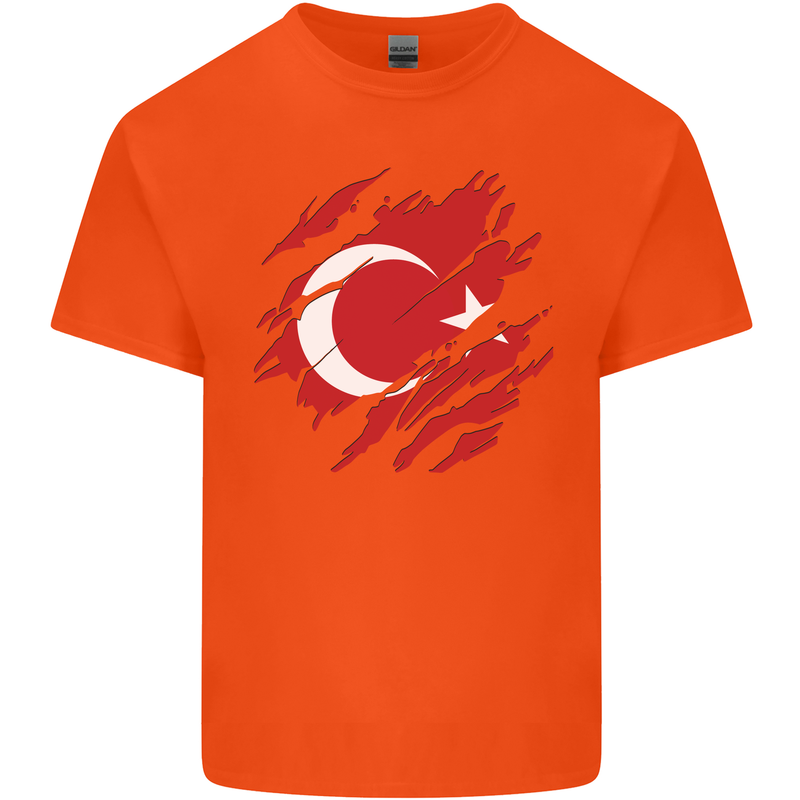 Torn Turkey Flag Turkish Day Football Kids T-Shirt Childrens Orange