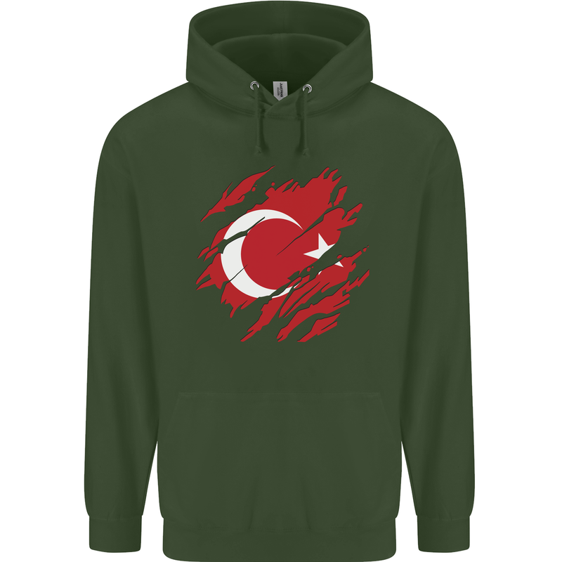 Torn Turkey Flag Turkish Day Football Mens 80% Cotton Hoodie Forest Green