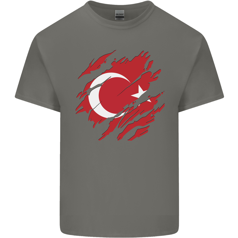 Torn Turkey Flag Turkish Day Football Mens Cotton T-Shirt Tee Top Charcoal