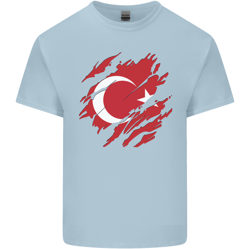 Torn Turkey Flag Turkish Day Football Mens Cotton T-Shirt Tee Top Light Blue