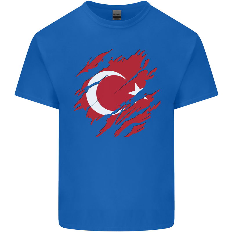 Torn Turkey Flag Turkish Day Football Mens Cotton T-Shirt Tee Top Royal Blue