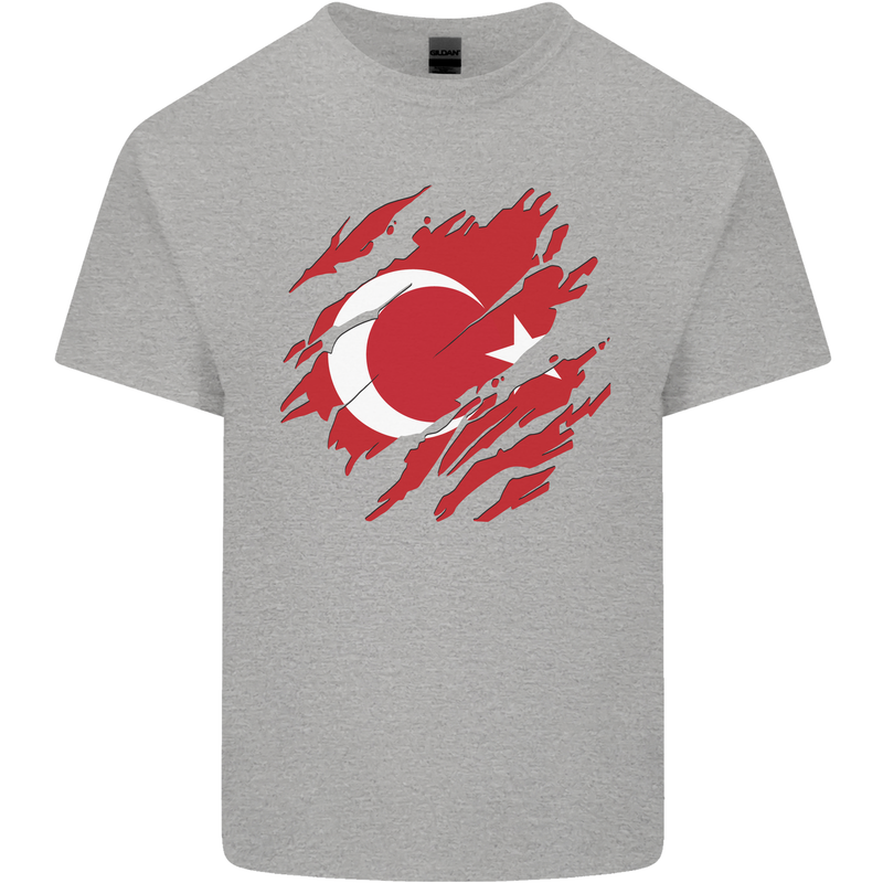 Torn Turkey Flag Turkish Day Football Mens Cotton T-Shirt Tee Top Sports Grey