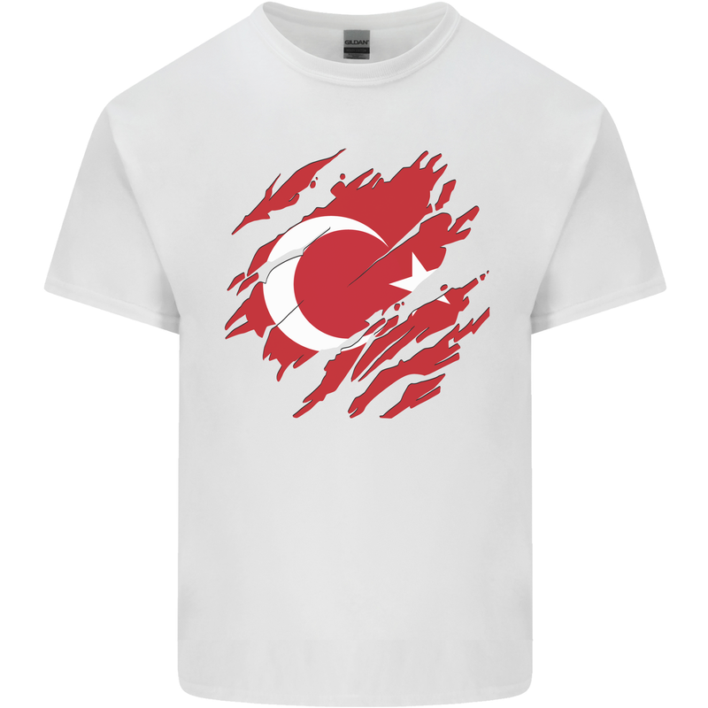 Torn Turkey Flag Turkish Day Football Mens Cotton T-Shirt Tee Top White
