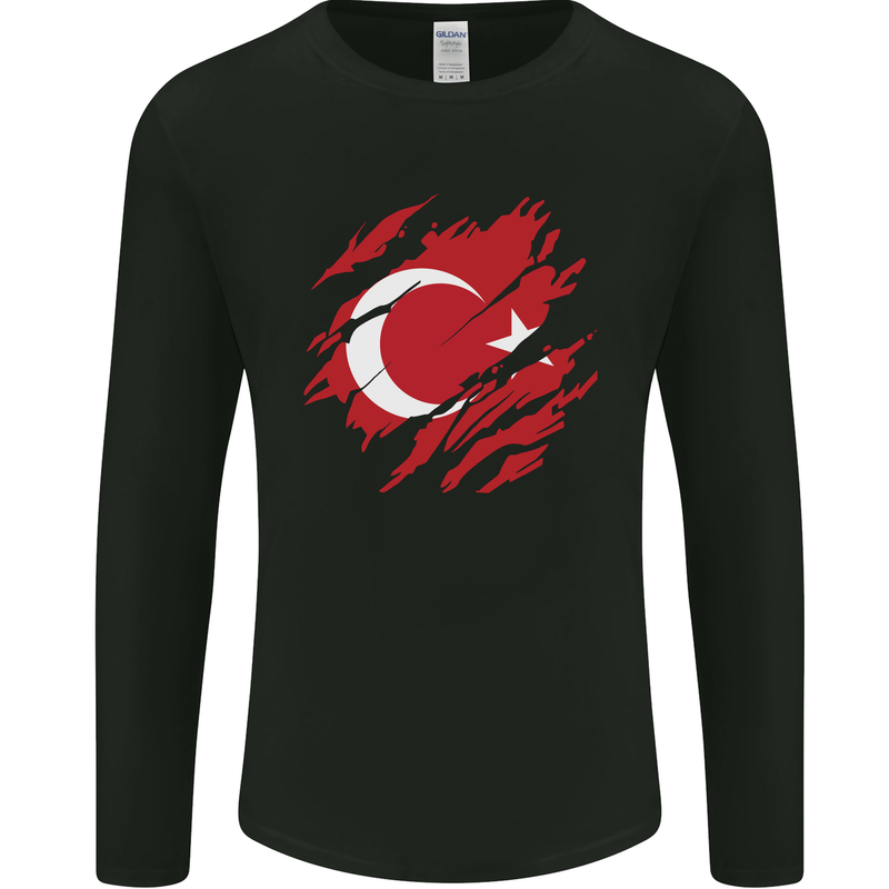 Torn Turkey Flag Turkish Day Football Mens Long Sleeve T-Shirt Black