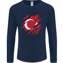 Torn Turkey Flag Turkish Day Football Mens Long Sleeve T-Shirt Navy Blue