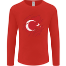 Torn Turkey Flag Turkish Day Football Mens Long Sleeve T-Shirt Red