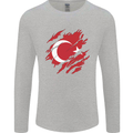 Torn Turkey Flag Turkish Day Football Mens Long Sleeve T-Shirt Sports Grey