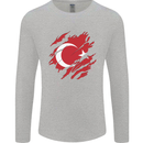 Torn Turkey Flag Turkish Day Football Mens Long Sleeve T-Shirt Sports Grey