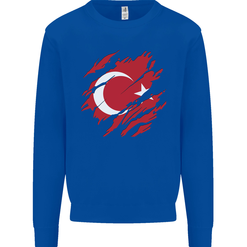 Torn Turkey Flag Turkish Day Football Mens Sweatshirt Jumper Royal Blue
