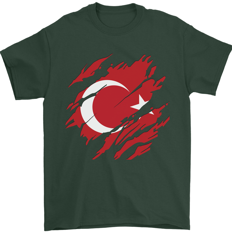 Torn Turkey Flag Turkish Day Football Mens T-Shirt 100% Cotton Forest Green