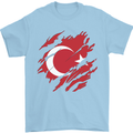 Torn Turkey Flag Turkish Day Football Mens T-Shirt 100% Cotton Light Blue