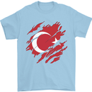 Torn Turkey Flag Turkish Day Football Mens T-Shirt 100% Cotton Light Blue