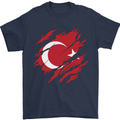 Torn Turkey Flag Turkish Day Football Mens T-Shirt 100% Cotton Navy Blue