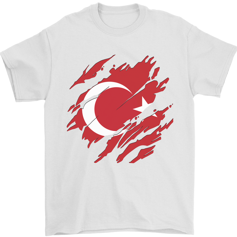 Torn Turkey Flag Turkish Day Football Mens T-Shirt 100% Cotton White
