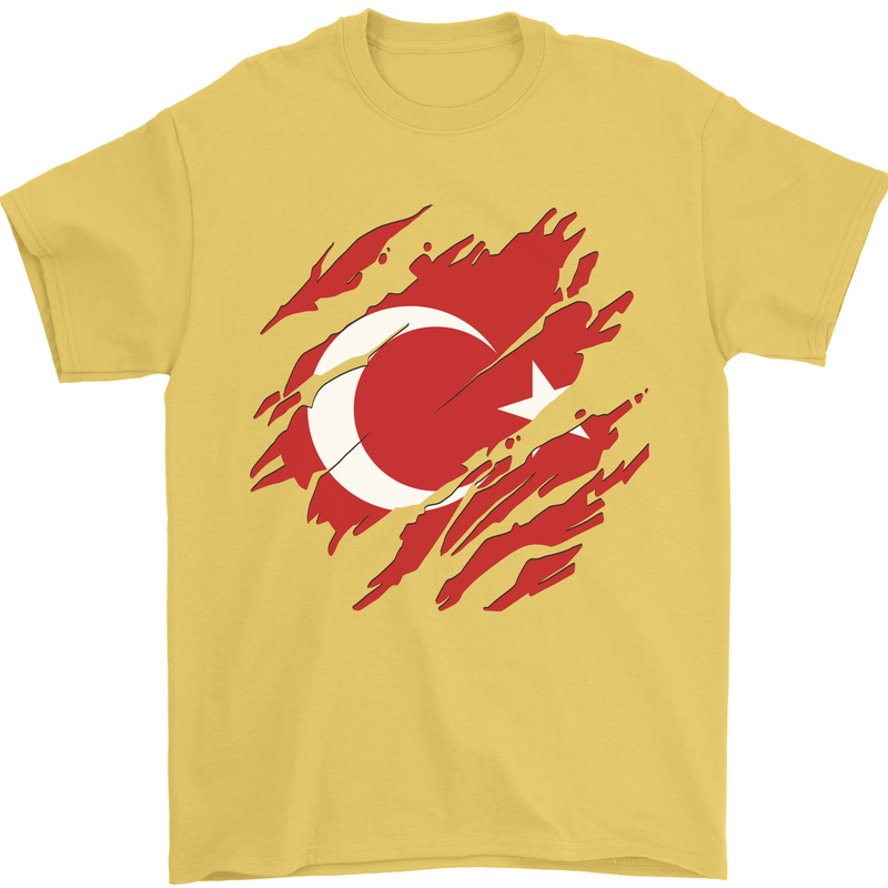 Torn Turkey Flag Turkish Day Football Mens T-Shirt 100% Cotton Yellow