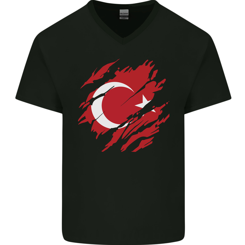Torn Turkey Flag Turkish Day Football Mens V-Neck Cotton T-Shirt Black