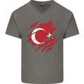 Torn Turkey Flag Turkish Day Football Mens V-Neck Cotton T-Shirt Charcoal